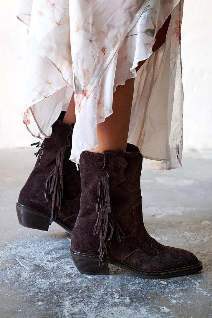 Brynn - Fringed Suede Ankle Boots