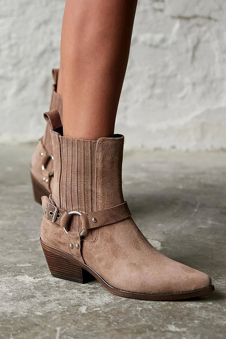 Mila - Suede Western Ankle Boots