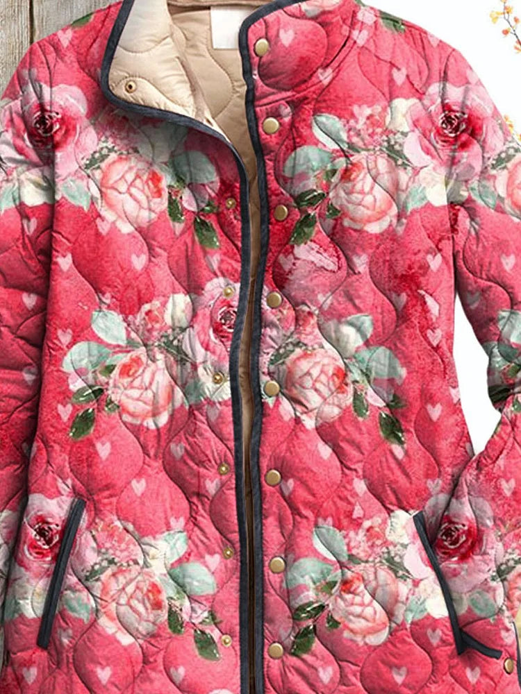Dakota - Charming Pink Floral Print Quilted Jacket for Women