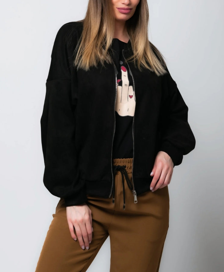 Leah - Suede Bomber Jacket
