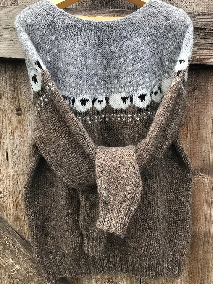 Presley -  Elegant Winter Sweater with Sheep Jacquard Pattern
