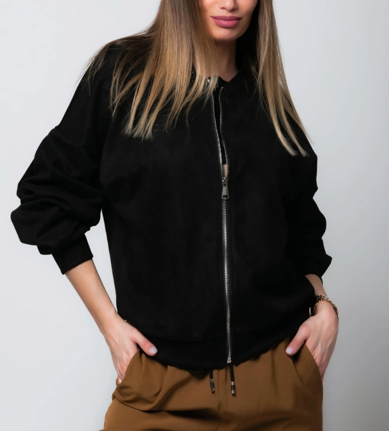 Leah - Suede Bomber Jacket