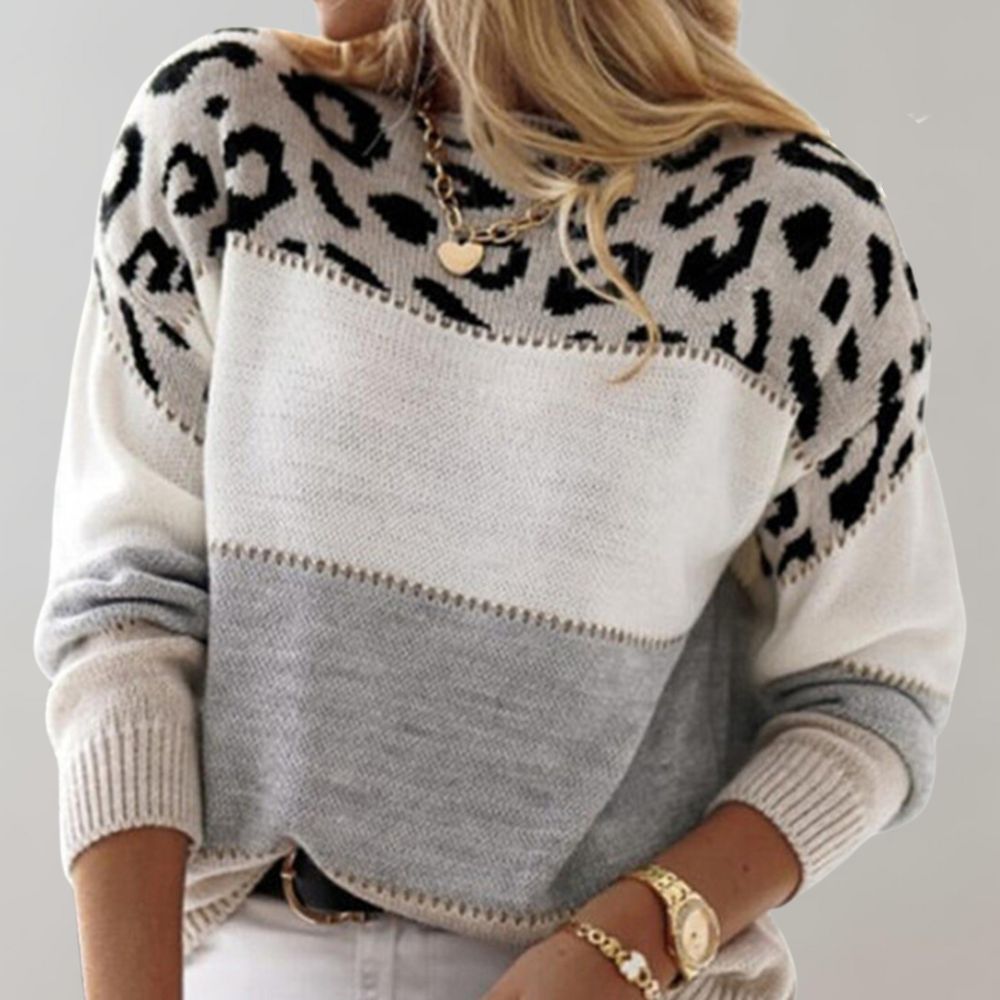 Evelyn - Leopard Accent Knit Sweater