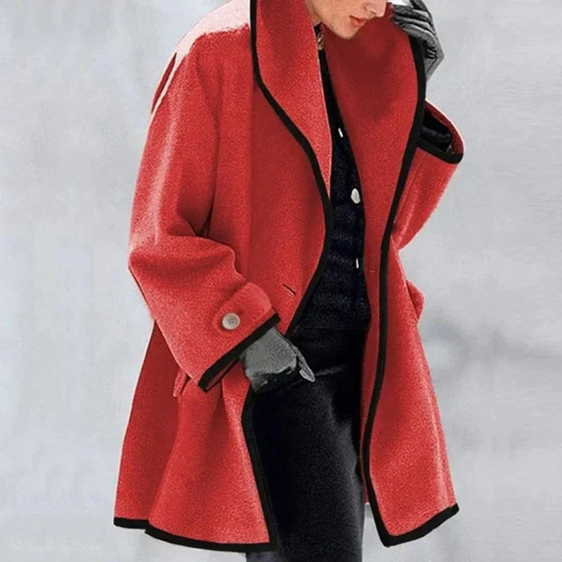 Elena - Contrast Trim Wool Coat