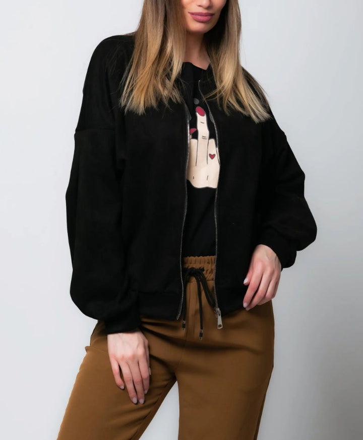 Leah - Suede Bomber Jacket