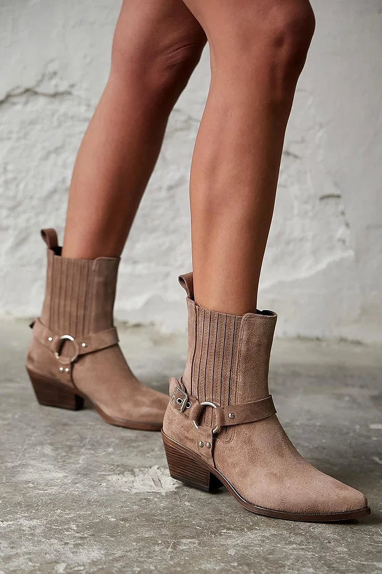 Mila - Suede Western Ankle Boots