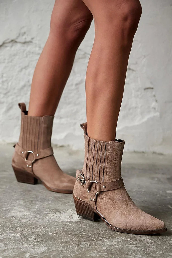 Mila - Suede Western Ankle Boots