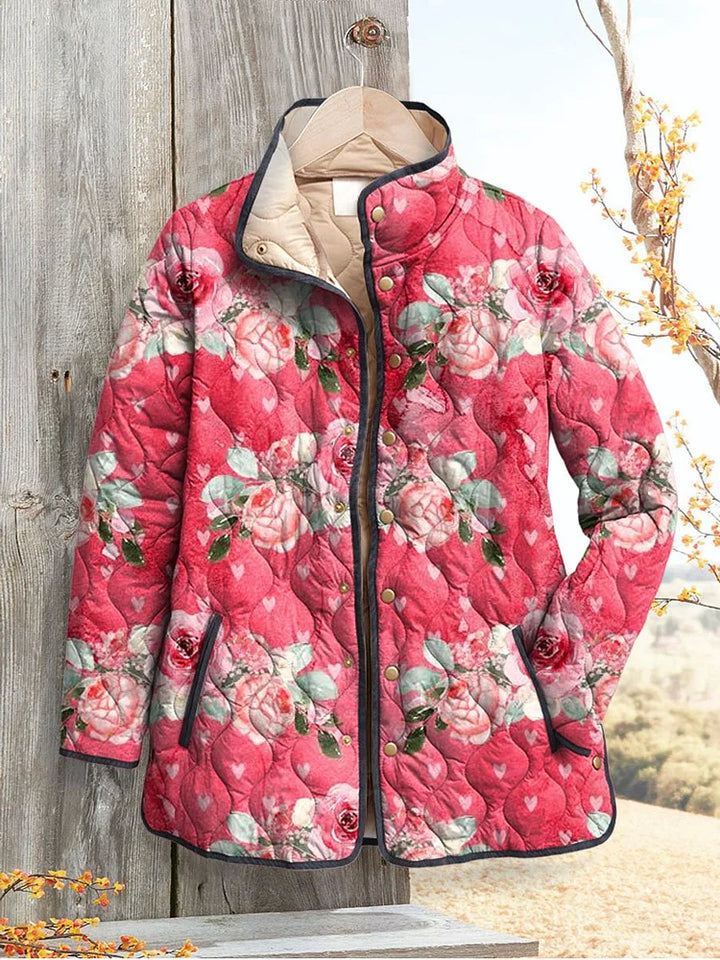 Dakota - Charming Pink Floral Print Quilted Jacket for Women