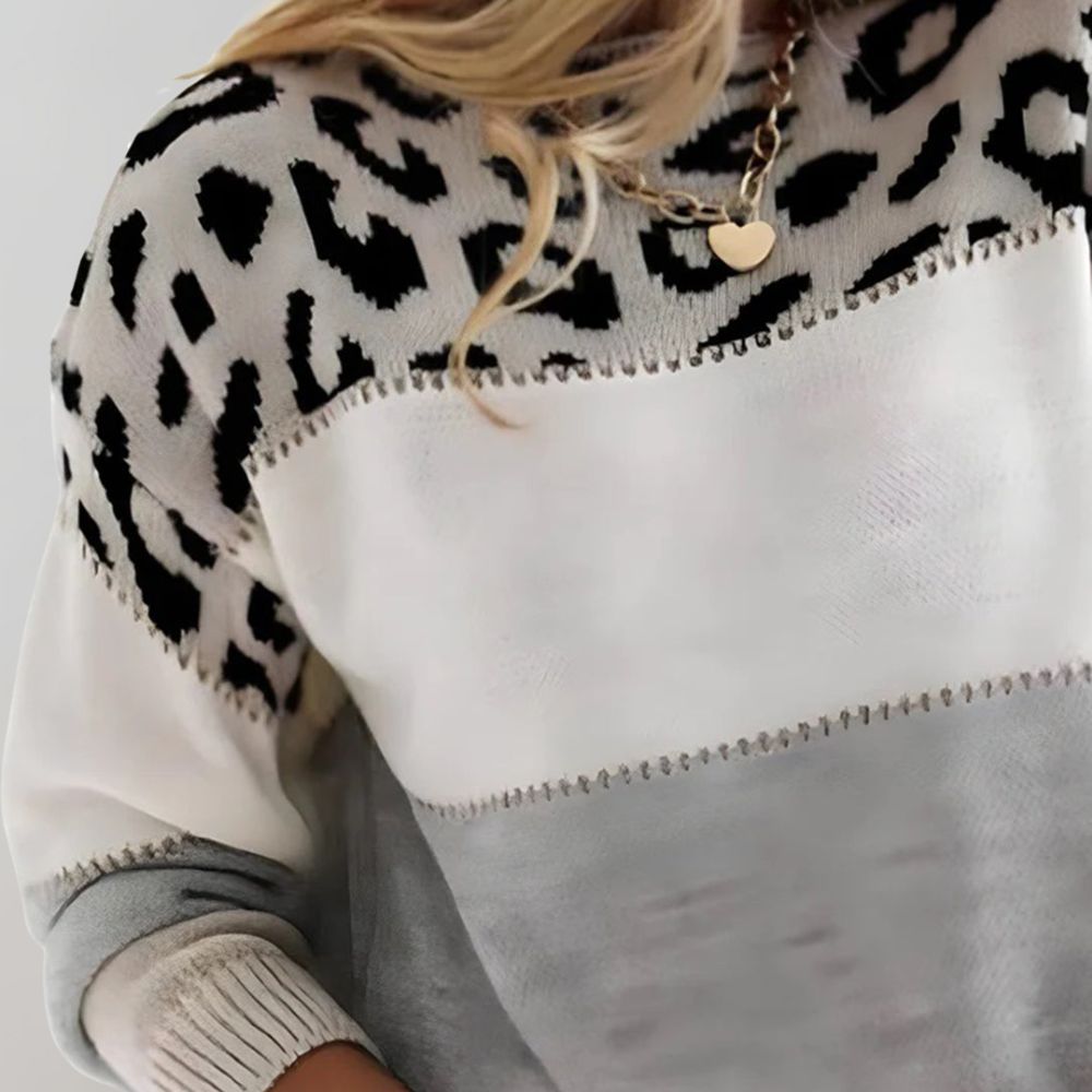 Evelyn - Leopard Accent Knit Sweater