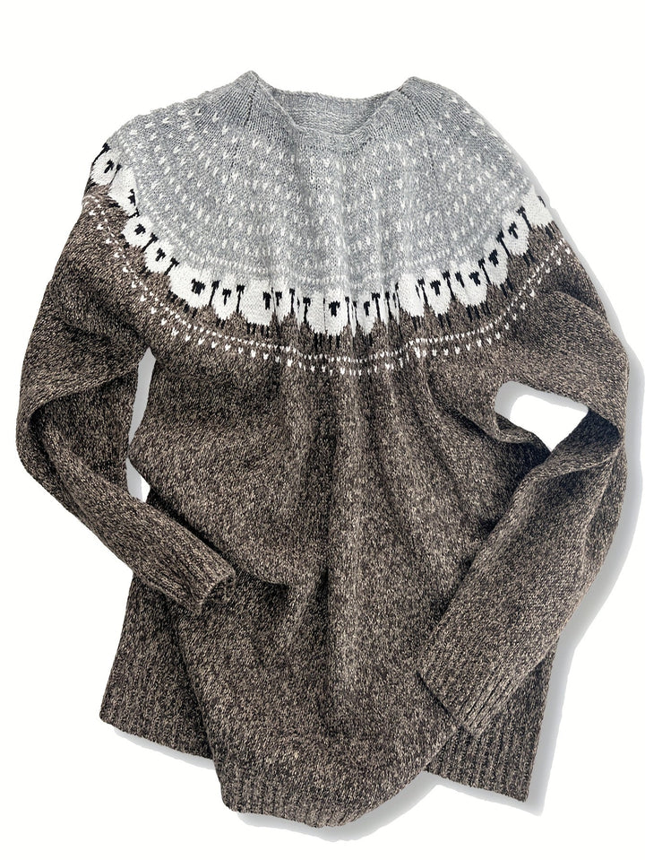 Presley -  Elegant Winter Sweater with Sheep Jacquard Pattern