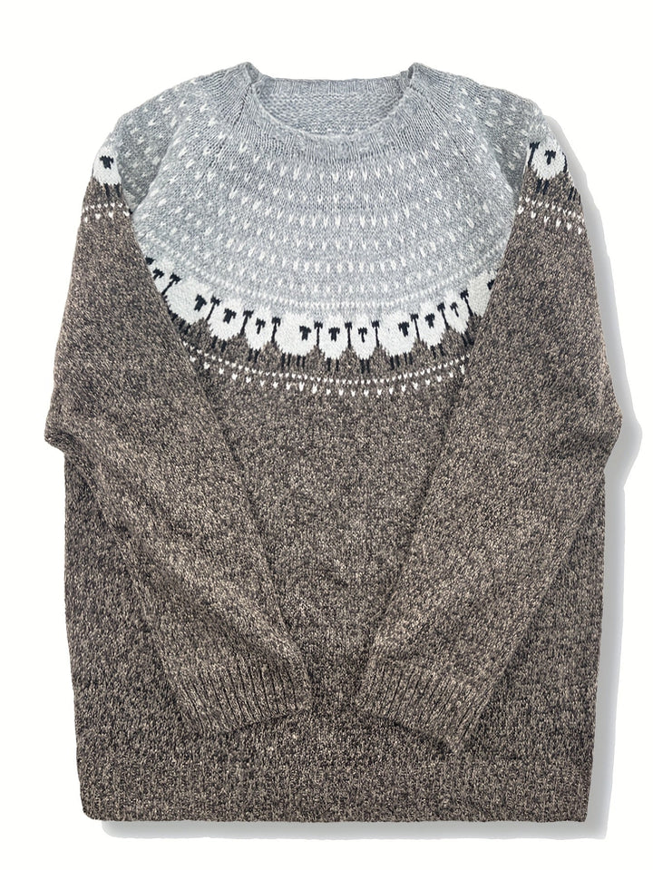 Presley -  Elegant Winter Sweater with Sheep Jacquard Pattern