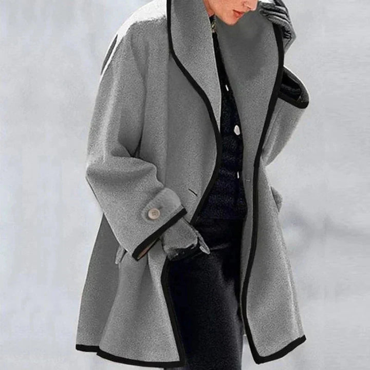 Elena - Contrast Trim Wool Coat