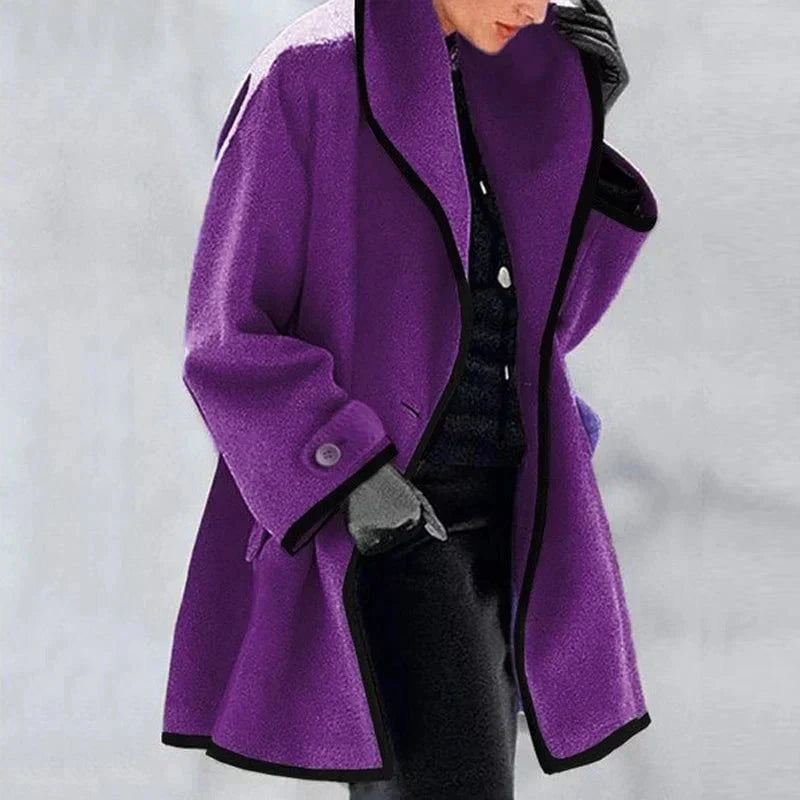 Elena - Contrast Trim Wool Coat